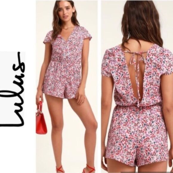 Lulu's Pink and Red Floral romper - Picture 1 of 12